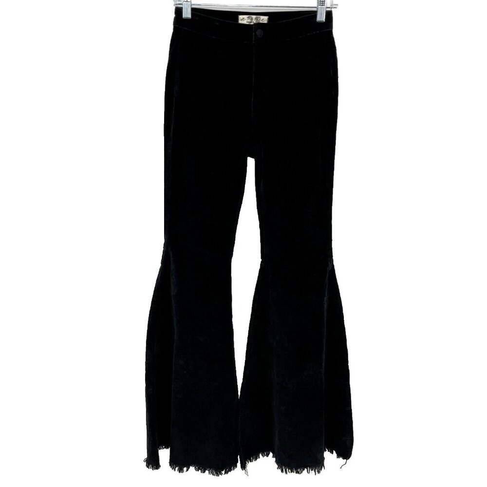 We The Free Pants Women 25 Black Corduroy Super Flare Stretch High Rise Raw Hem